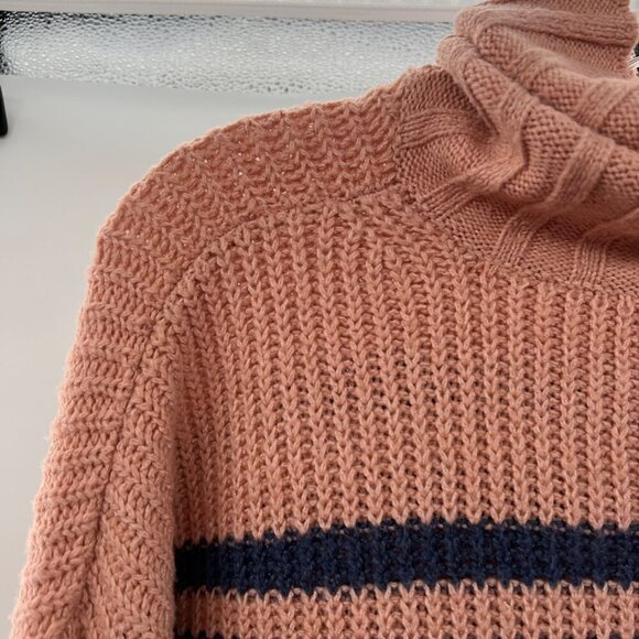 SO Turtleneck Knit Sweater Women's Size Medium Peach/Blue Long Sleeve Striped - Picture 5 of 9